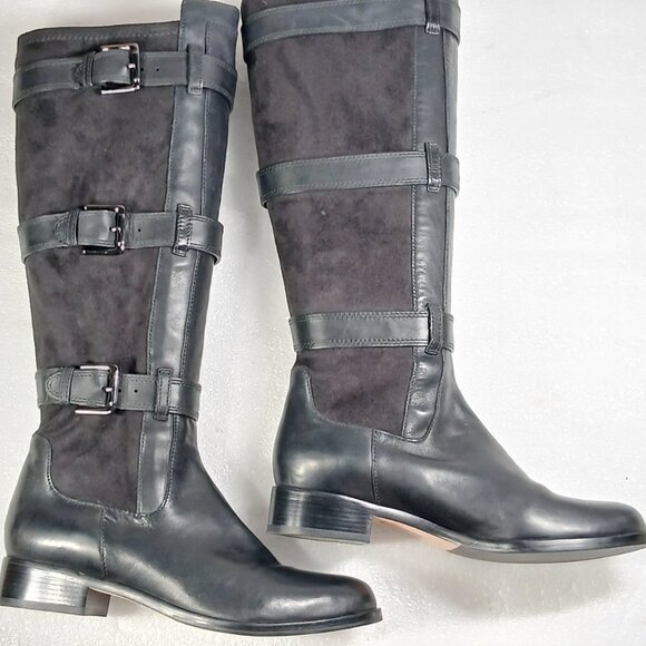 Cole Haan Black Leather & Suede Knee High Riding Boots Women's 8 17" Shaft EUC - Picture 1 of 16